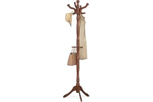 VASAGLE Coat Stand, Solid Wood Freestanding Coat Rack with 11 Hooks, Hall Tree for Bags, Purses, Hats, for Entryway, Hallway,