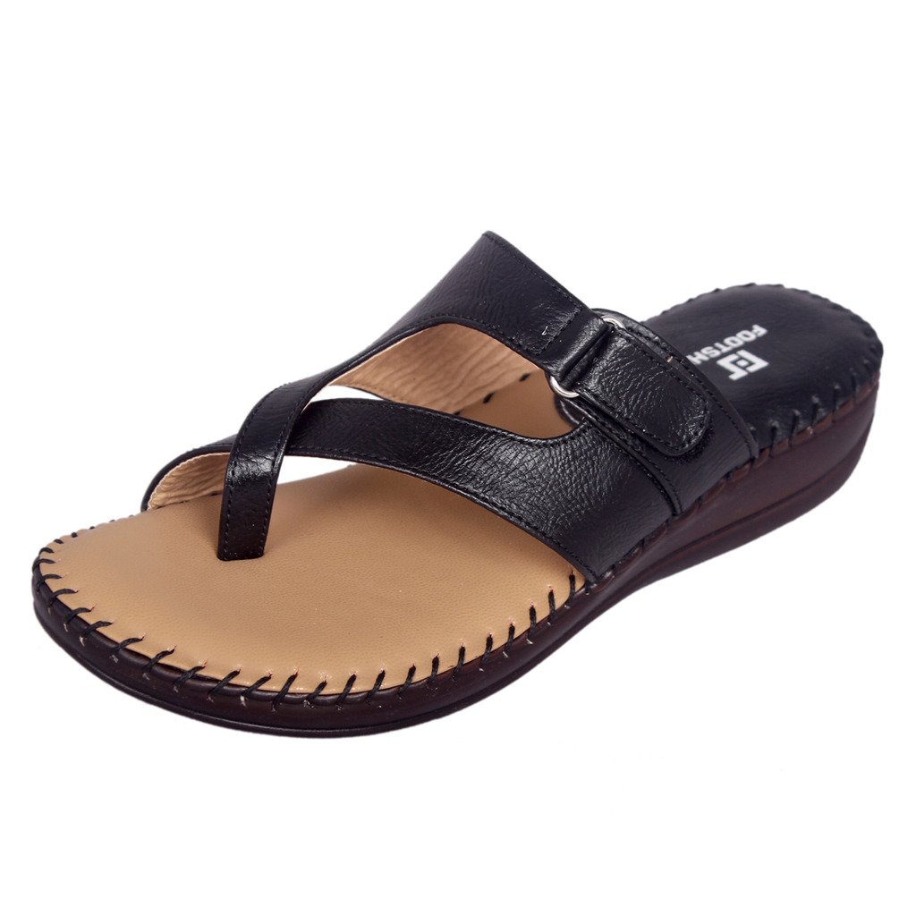 footshez women's black latest and classy doctor sole comfortable, soft and light weight flat sandles