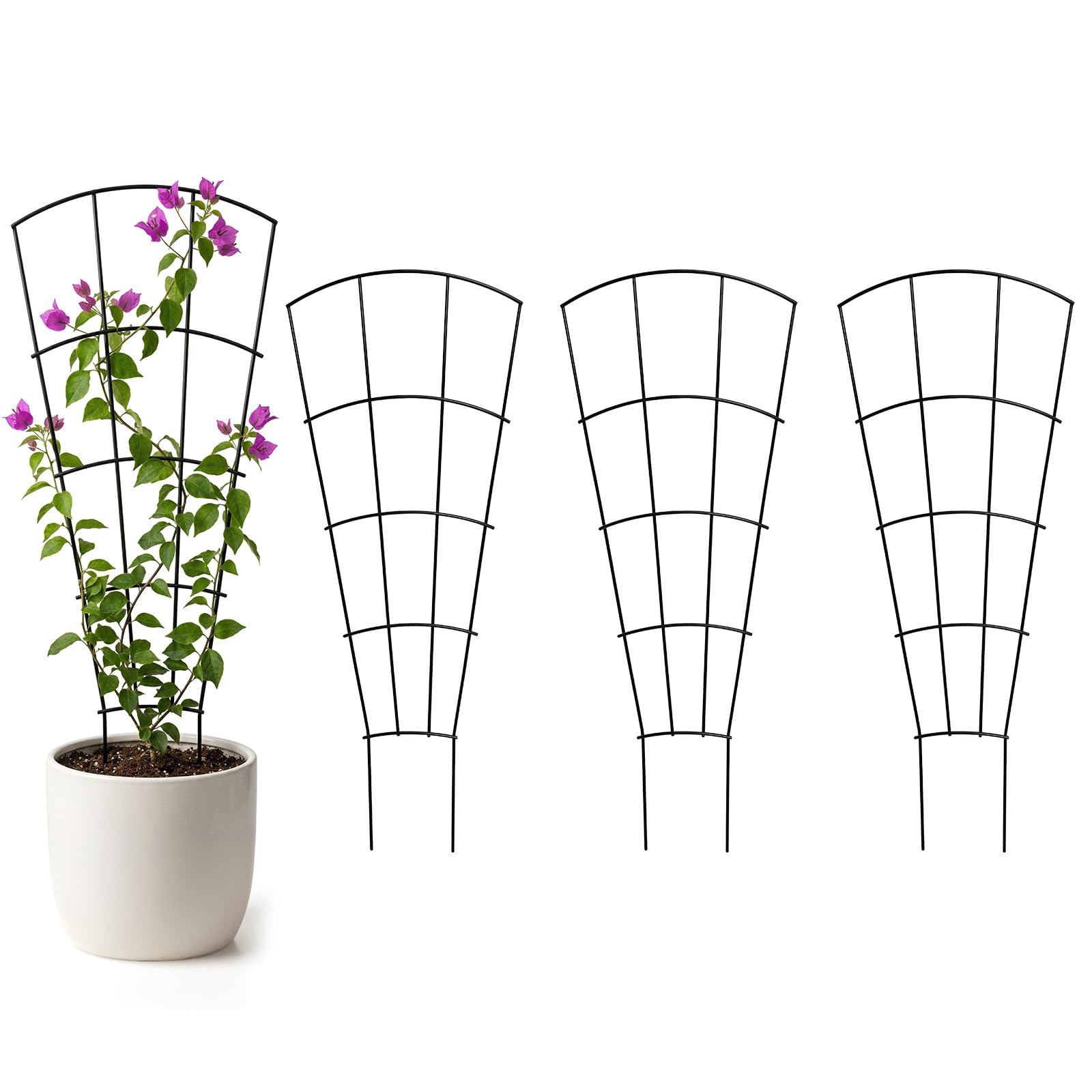 Thealyn 4 Pack 60cm (24") Metal Plant Trellis for Pots & Garden Beds, Rustproof Support for Indoor Outdoor Climbing Plants, Vines, Flowers, Fan Shaped, Black