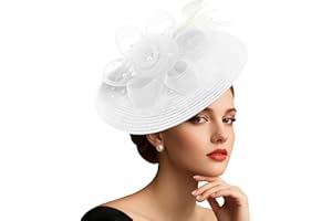 DRESHOW Fascinators Hat Flower Mesh Feathers Hat with a Headband and a Clip 7.9" Tea Party Headwear for Women