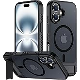 hitfine for iPhone 16 Case with Kickstand,[Compatible with Magsafe] Slim Translucent Matte Military-Grade Protection & Anti-Yellowing,Magnetic Phone Case for iPhone 16,Black