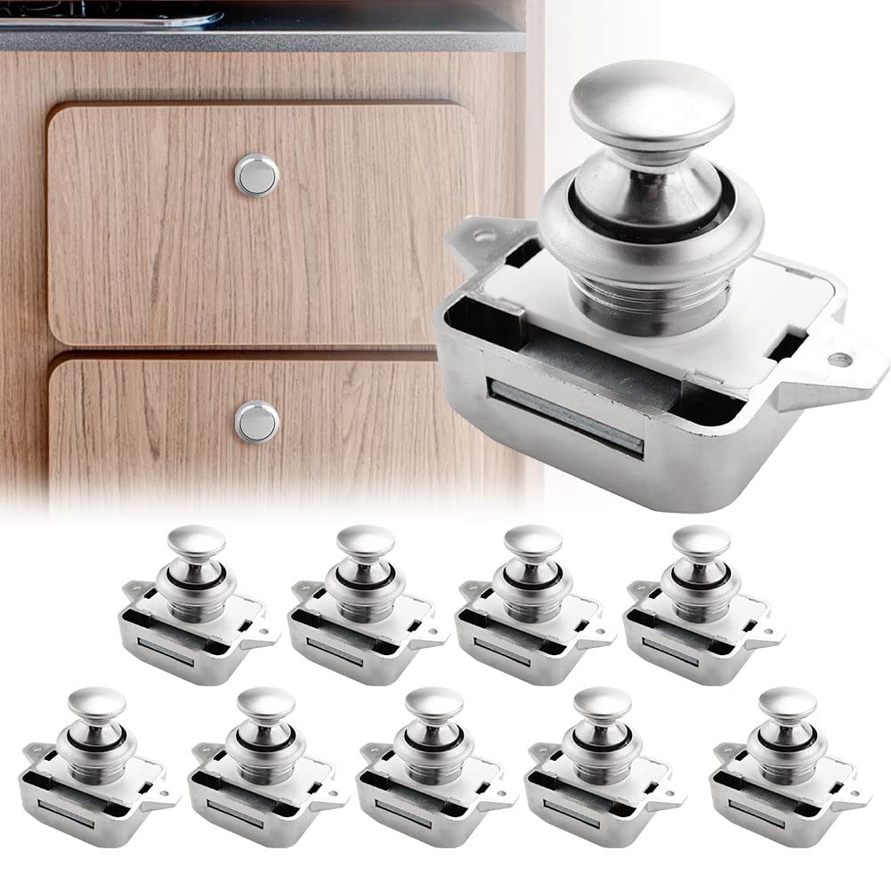 Opaltool 10pc Push Button Latch Lock, 15-18mm Latch Knob Keyless Door Lock for RV Boat Yacht Campervan Cupboard Door Cabinet
