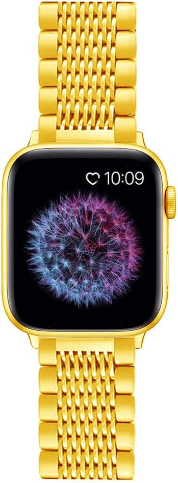 Kai Tian Solid 42mm 44mm 45mm 49mm Polished&Matte Mesh Watch Strap Compatible for Apple Watch Band Stainless Steel Replacement Bracelet for iWatch Series 7 6 5 4 3 2 1 Sport Gold - Image 3