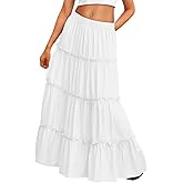 Trendy Queen Vacation Outfits Long Skirts for Women Boho Maxi Skirt Elastic High Waist Dress with Pockets Fashion