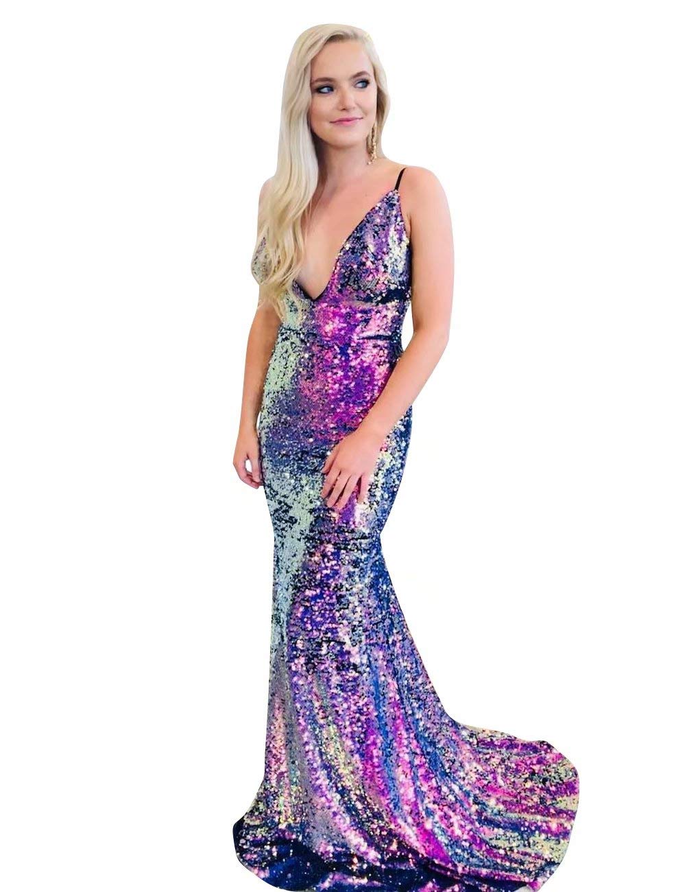 Lilibridal Wemen's Sequin Sparkling Evening Dresses with Train