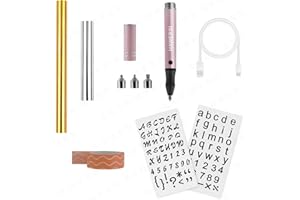 HAWERSI Cordless Hot Foil Pen Starter Kit,Foil Quill Tool with Stencil Sheets,4 Metal Tips(Fine,Standard,Bold,and Flat),Foil Rolls in Gold,Silver and Placement Tape DIY Scrapbooks,Leather,Cards