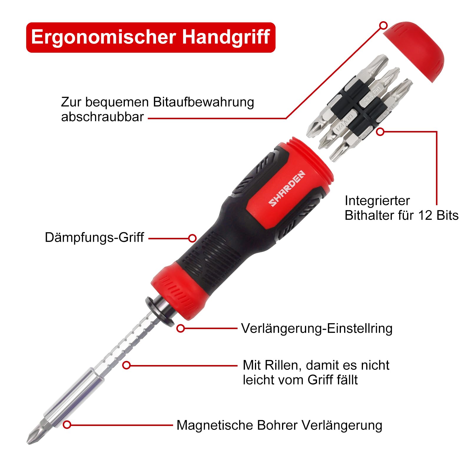 SHARDEN Multibit Schraubendreher 13-in-1 Magnetische Schraubendreher Set 2