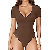 Avidlove Short Sleeve Bodysuit for Women Lace V Neck Body Suits Double Lined Bodysuits Sexy Going Out Top