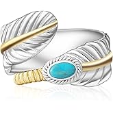 Tufeney Feather Turquoise Ring for Women - Sterling Silver Western Thumb Adjustable Ring Vintage Boho American Native Band Rings Indian Jewelry Gifts for Women