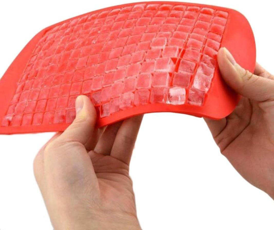Vacally 160 Small Ice Cubes Frozen Cube Silicone Square Shaped Tray Mould Tiny Tool For Bar Pudding ，Cool Drinks, Whiskey, Wine. Great for Food Decorations (Red)