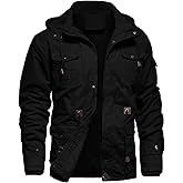 LEPOAR Men's Winter Jacket Military Jacket Fleece Lined Warm Cargo Jackets Removable Hood Cotton Work Coat