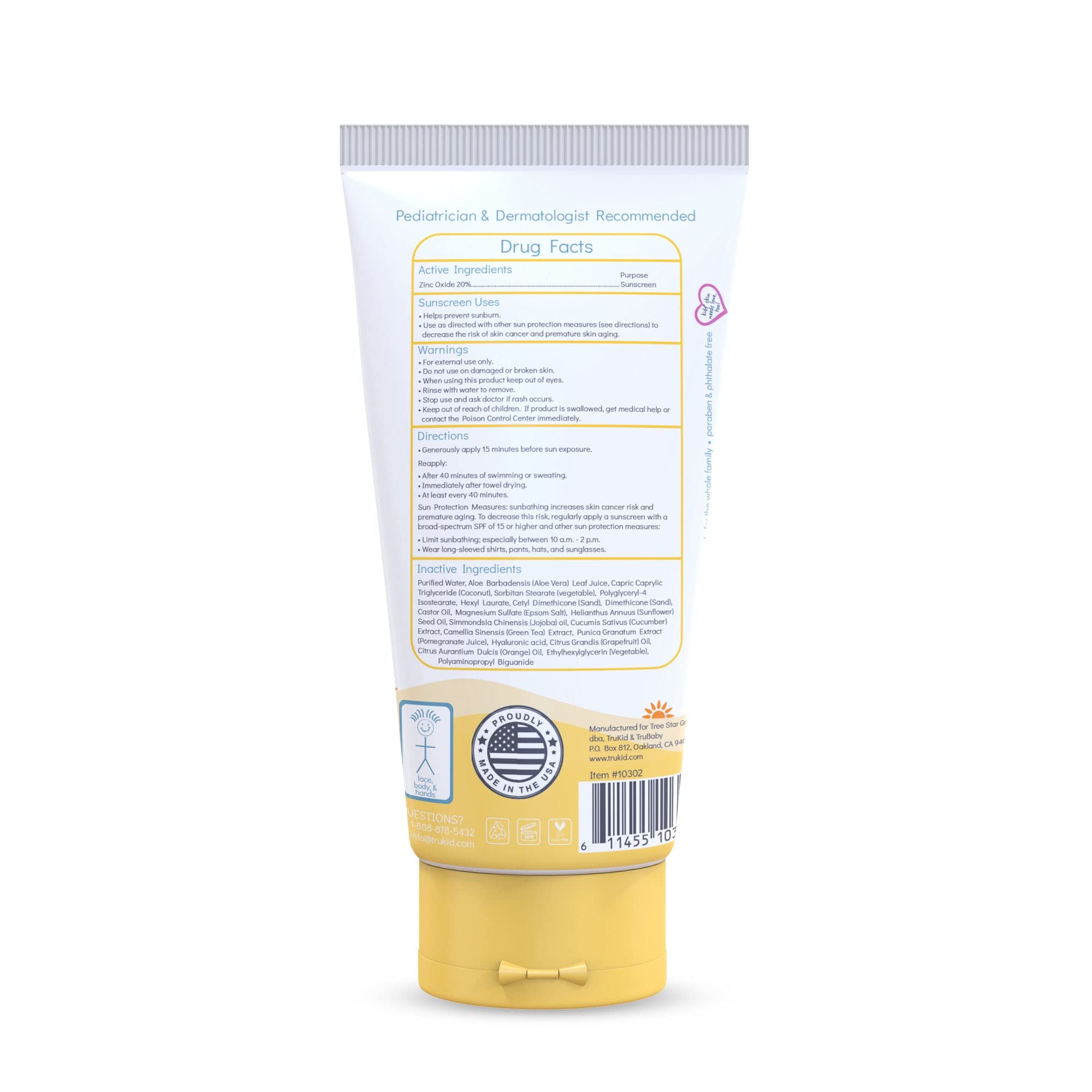 TruKid Daily Mineral Sunscreen SPF 30 - All Natural Kids & Baby Sunscreen for Face & Body, Non-Toxic Zinc Oxide Sunblock Protection for Sensitive Skin, Light Citrus, FSA Eligible, Travel Size 3.4oz