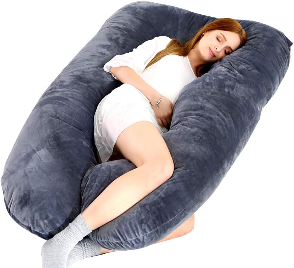 NEEXIJI Full Body Maternity Bed Pregnancy Pillow U Shape Comfortable Cotton Support (Velvet Black, 120x65cm)