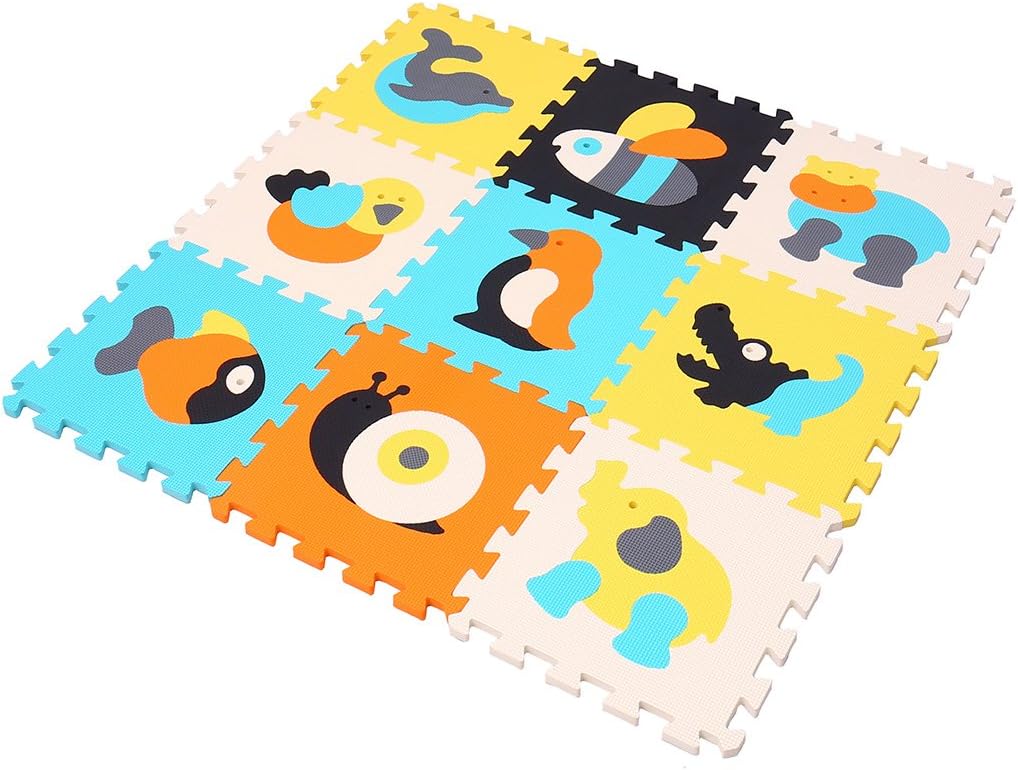 MQIAOHAM Puzzle Mats 9 pcs Interlocking EVA Foam Playmat Floor Jigsaw Soft Nursery Rug Kids Baby Game Children's Bedroom Decoration Waterproof Foam Mat Yoga Exercise Mats P014G3010