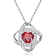 Iefil 925 Sterling Silver Love Knot Birthstone Necklace, Natural or Created Gemstone, Anniversary Birthday Gifts for Women, Jewelry Gifts for Wife Mom Girlfriend