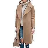 BZB Women's Trench Coat Long Wool Blend Pea Coat Winter Casual Overcoat Notched Lapel Collar Belted Long Jacket Outerwear
