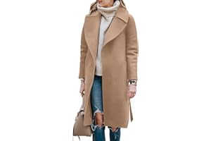 BZB Women's Trench Coat Long Wool Blend Pea Coat Winter Casual Overcoat Notched Lapel Collar Belted Long Jacket Outerwear