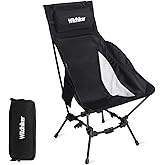 Wildhiker Compact High Back Camping Chair - Foldable with Dual Sitting Modes, Pillow, Arm Pads and Side Pockets - Lightweight Portable Chair for Motorcycle, RV, Festival, Travel - Black