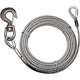 VULCAN Extension Winch Cable - Swivel Hook & Eye - Fiber Core - 3/8 Inch x 50 Foot - 12,000 Pound Minimum Breaking Strength