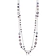 Noessla Layered Long Necklaces for Women Crystal Beaded Statement Necklace Sweater Silver Chain with Gifts Box Jewelry