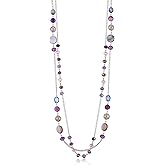 Noessla Layered Long Necklaces for Women Crystal Beaded Statement Necklace Sweater Silver Chain with Gifts Box Jewelry