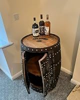 Handmade Oak Wood Whiskey Barrel Bar Cabinet Drinks Storage Indoor Outdoor UK view 4