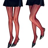 Verdancy Women’s 2Pcs Fishnet Tights Vertical Striped Highly Stretchable Floral Pantyhose Lace Stockings Plus Size