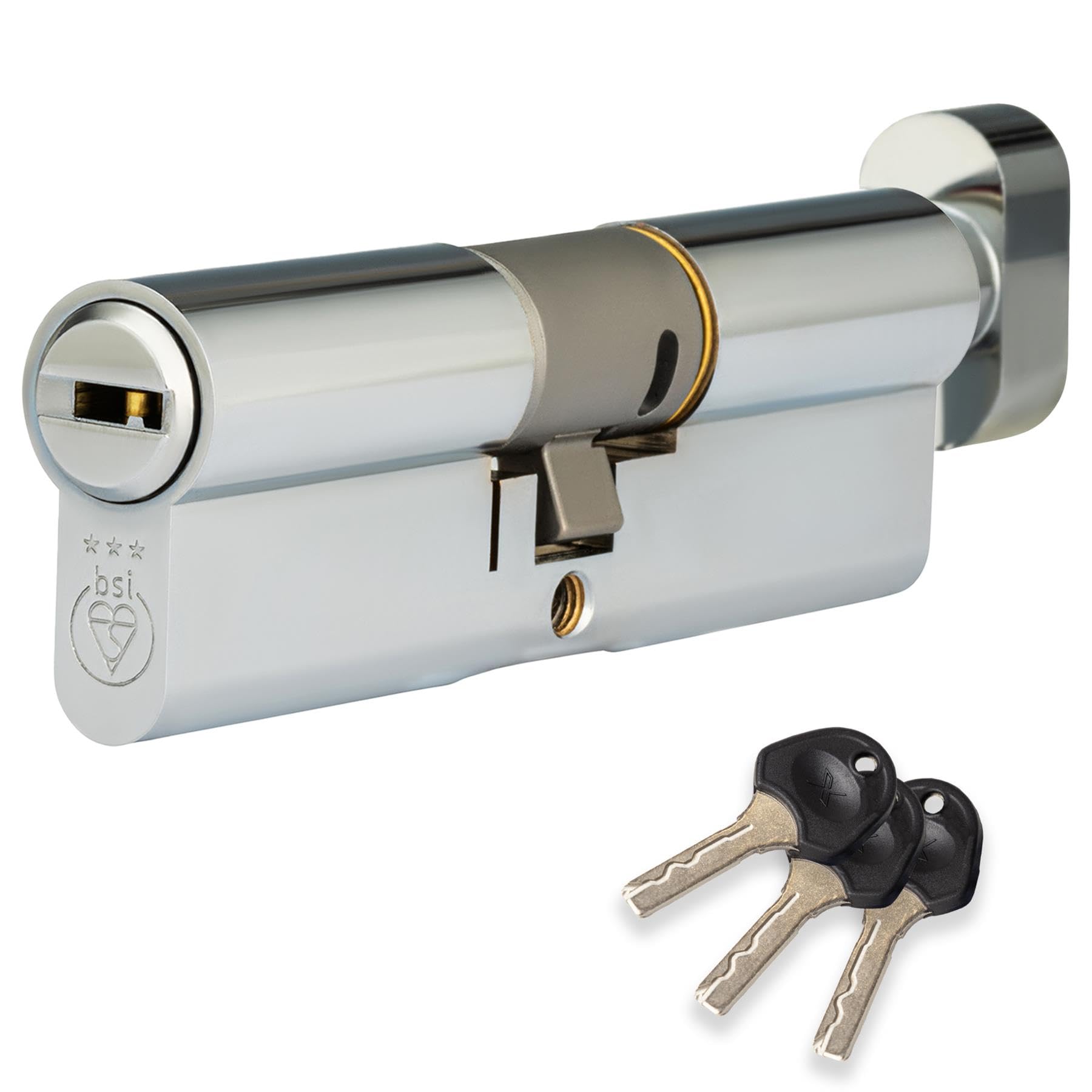 XFORT Colossus Polished Chrome 3 Star Kitemarked Thumb Turn Euro Cylinder Lock 50EX/40T (90mm), British Standard TS007 Anti-Snap Barrel Lock, Upvc Door Lock.
