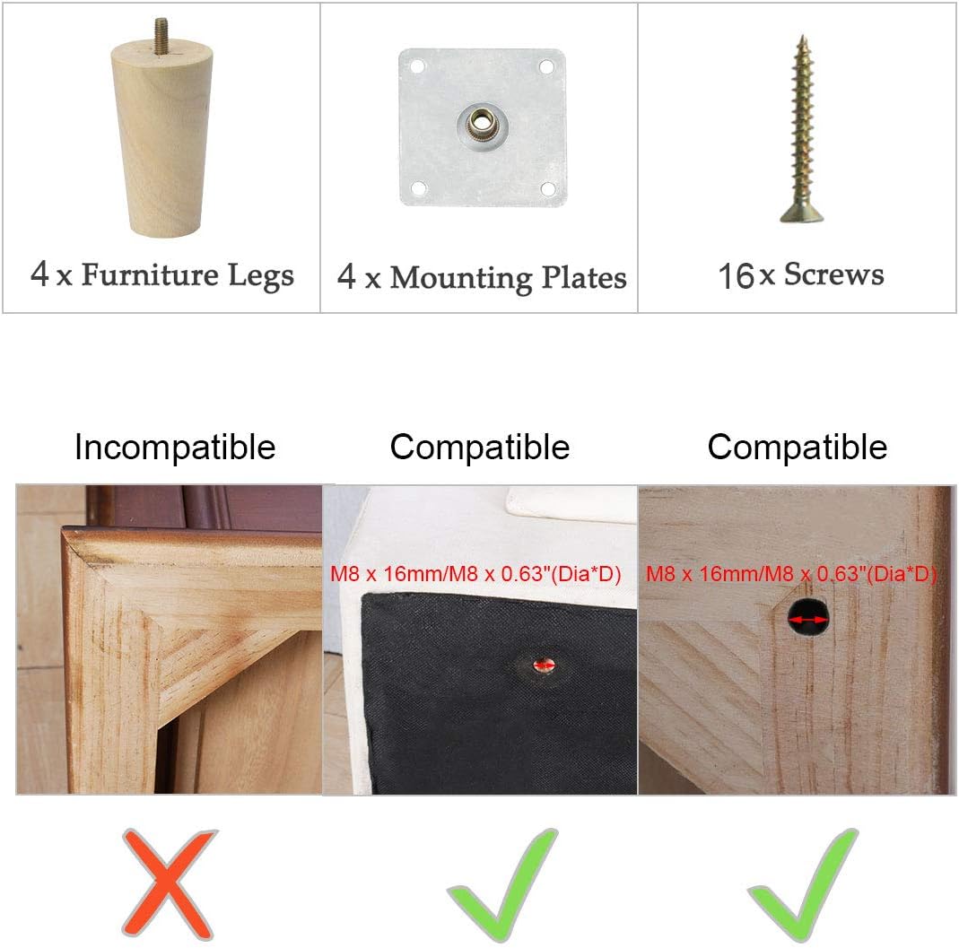 Sourcingmap 4 Inch Round Solid Wood Furniture Legs Sofa Couch Chair Table Desk Closet Cabinet Feet Replacement Adjuster Set of 4 - Image 5