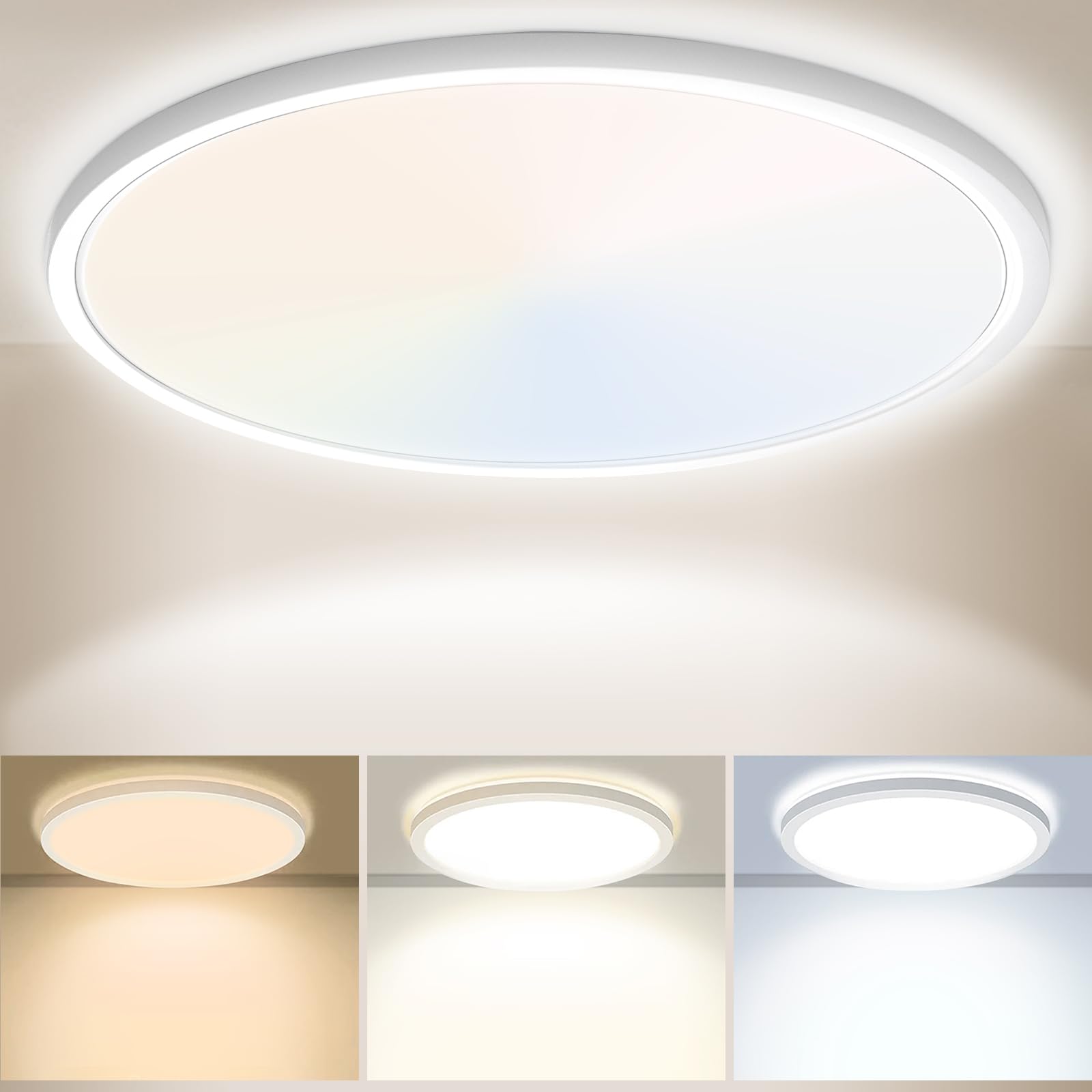 Yexati 30CM Bathroom Light 24W 3200LM 6000K/4000K/3000K IP54 Waterproof Ultra Thin Bathroom Lights Ceiling, Round Flush Ceiling Light for Kitchen Bedroom Toilet Porch Hallway Living Room Office