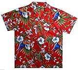 V.H.O Funky Hawaiian Shirt For Men Short Sleeve Front-Pocket Parrot Cherry Multiple Colors