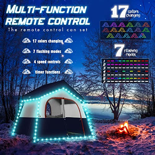 Camping Tent String Lights, 17 Colors 7 Flashing Modes LED Decorative Rope Lights Battery