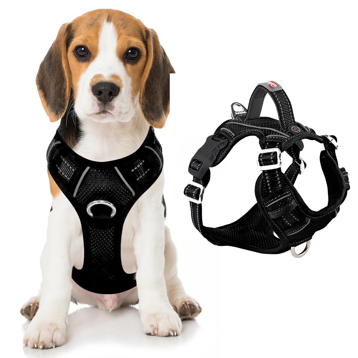 BARKBAY No Pull Dog Harness Front Clip Heavy Duty Reflective Easy Control Handle for Large Dog Walking with ID tag Pocket(Black,M)