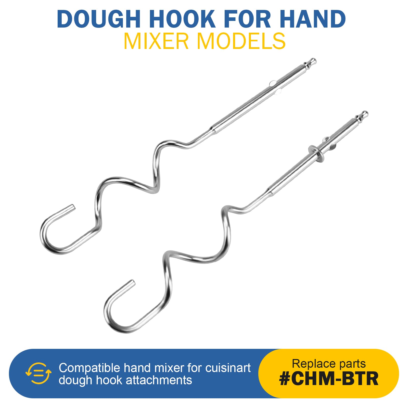 Hand Mixer Dough Hooks Replacement for Cuisinart - CHM Series Hand Mixer Parts,HM-50 HM-70 CHM-3 CHM-7PK Hand Mixers Dough Hook Stainless Steel Attachment,2 Pack