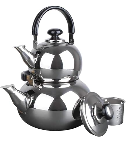 Karaca Urban Midi Teiera Turca In Acciaio Inox - Set 3 Pezzi, 3,3 Litri, Compatibile Con Induzione | Perfetta Per Tè Aromatico