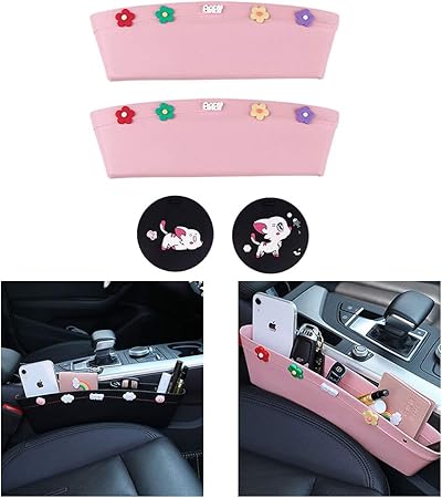 Amazon 車用収納ポケット 車用小物入れ 隙間ポケット 小物収納ミニポケット 車用 サイド収納ボックス シートポケット コンソール 隙間 Puレザー 2収納ケース2パッド 粉 外付コンソールボックス 車 バイク