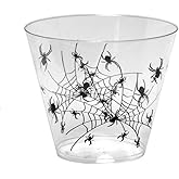 Party Essentials N92042-2 Disposable Plastic Halloween Party Cups/Glasses, Spider Print, 9-Ounce., 40-Count