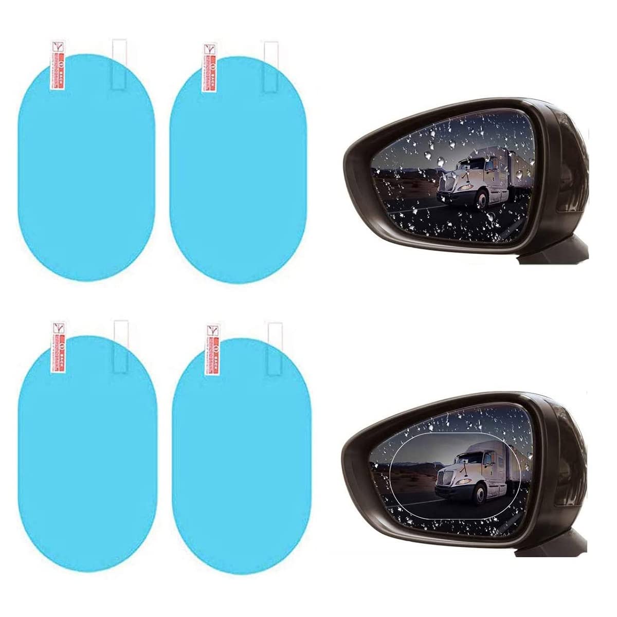 YANGWEN 4Pcs Car Rearview Mirror Film, Anti Fog Window Rainproof Waterproof Rear View Mirror Protective Film to See Outside Rearview Mirror Clearly in Rainy Days for Cars Trucks Van Motorcycles