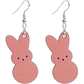 Easter Bunny Earrings Wooden Rabbit Dangle Drop Earrings Purple Pink Green Earrings Easter Gifts Jewelry