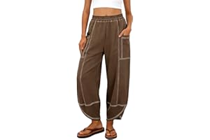 Womens Wide Leg Linen Pants Casual Drawstring Palazzo Harem Pants Loose Beach Travel Vacation Trousers with Pockets