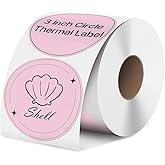 iEager 3 Inch Circle Thermal Sticker Labels, Self-Adhesive Round Direct Thermal Label, Multi-Purpose Roll Thermal Stickers, 500 Labels, Pink
