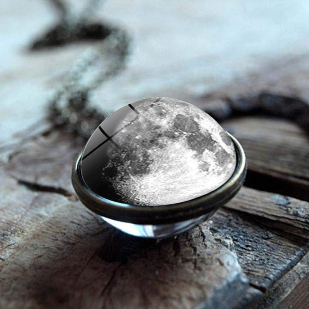 HJTLK Gray Moon Double-Sided Glass Ball Pendant Chain NecklaceUniverse Planet Galaxy Jewelry Birthday Gift
