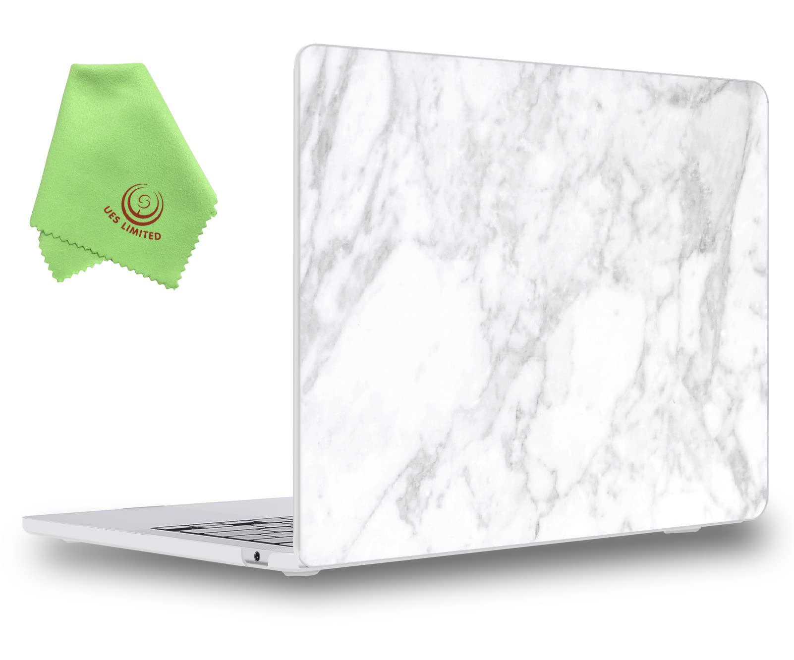 UESWILL for MacBook Air 13 inch M5 M4 M3 M2 Case 2022-2026 Model A3449 A3240 A3113 A2681 Mac Air 13.6, Marble Pattern Hard Shell Cover + Microfiber Cloth, White