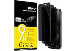 NEW'C 3 Pack Privacy Screen Protector for iPhone 15 Pro, iPhone 15 (6.1"), Enhanced 28-Degree Privacy Angle, Ultra Durable 9H Hardness, Bubble-Free