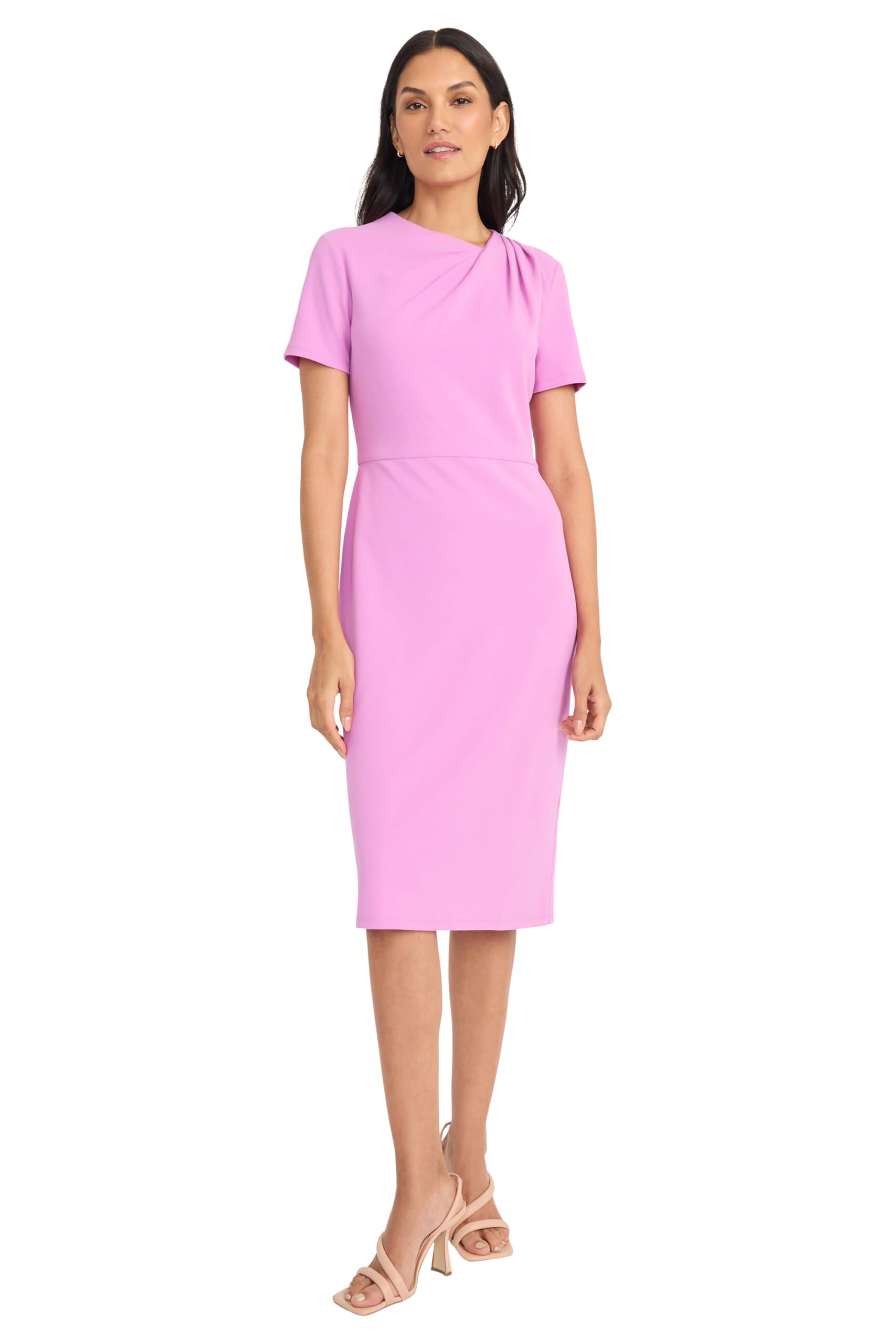 Maggy London Women’s Dresses Chic Asymmetric Crew Neck Short Sleeve Below The Knee Womens Dresses, First Bloom, 14