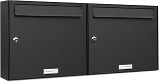 AL Briefkastensysteme 2er Briefkastenanlage Anthrazit Grau RAL 7016, Premium Doppel-Briefkasten DIN A4, 2 Fach Postkasten modern Aufputz