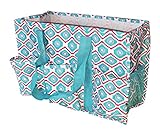 7 Pocket Fashion Print Tote Utility Bag (Geometric Turquiose / Red)