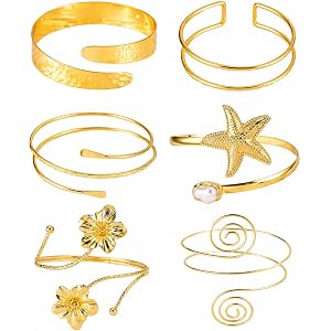 KOVLYNE 6 PCS Boho Gold Arm Cuff Jewelry for Women - Adjustable Minimalist Upper Arm Cuffs Bracelet Bangle Set for Beach Part