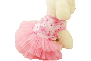 CLOPON Small Dog Dress Female Tiny Puppy Clothes Girl Tutu for Dogs Dresses Harness Birthday Apparel Pink M