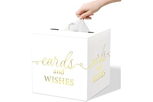 WNINK White Card Box with Gold Foil Design, Cards and Wishes Gift Cards Box Receiving Box for Wedding Receptions, Bridal & Baby Showers, Anniversaries, Birthdays Party, Graduations, Retirements